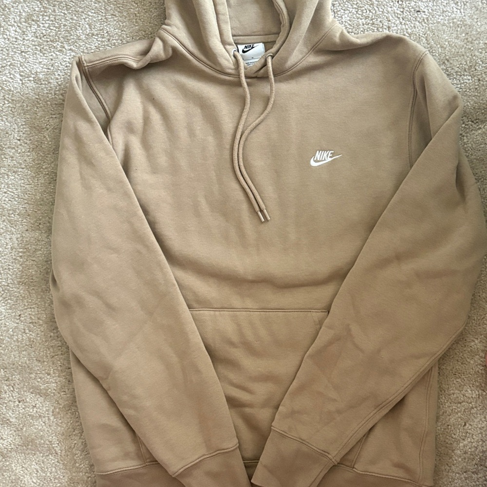 Nike Khaki/Tan Pullover Hoodie with Small White Swoosh